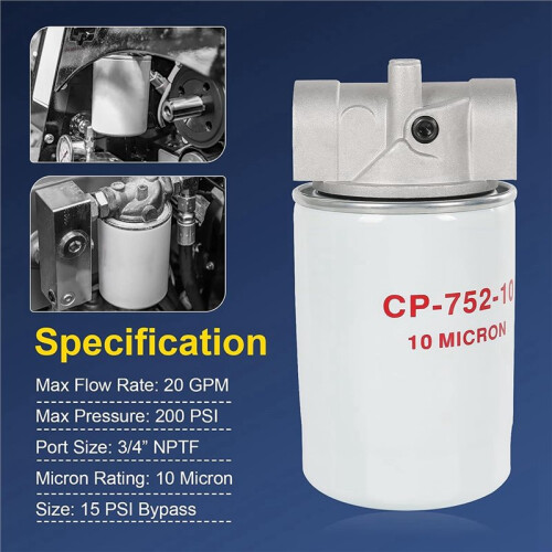 CP-752-10 Spin- Hydraulic Oil Filter Assembly,10- 20GPM 200PSI 3/4"NPTF Return  Filter Replace 221006
