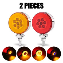 Flash Warning Signal Light Round Truck LED Dual Face Pedestal Lamp 12V-24V Work Light Turn Signals