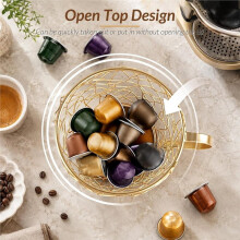 Porte-Capsules à Café, Panier en Fer Capacité avec Poignée, pour la Cuisine, le Bar, le Comptoir et le Bureau