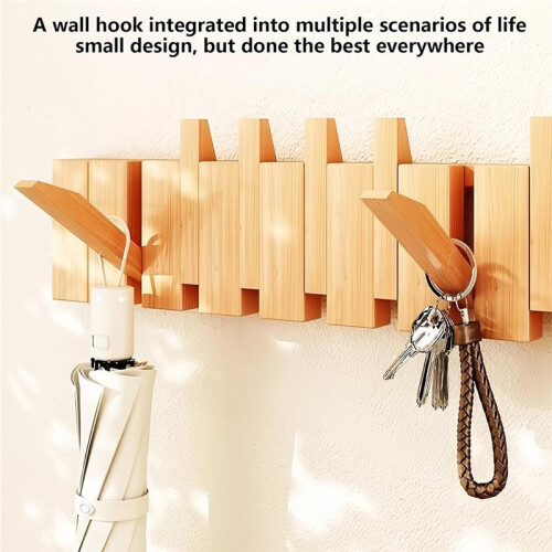Solid Wood Piano Key Wall Hook Rack -Musical Note Design, 6 Hooks for Coats, Hats, Bags 1
