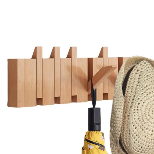 Solid Wood Piano Key Wall Hook Rack -Musical Note Design, 6 Hooks for Coats, Hats, Bags 2