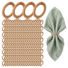 50 Pcs Boho Woven Rattan Napkin Rings,Rattan Boho Rustic Holders for Elegant Dining Table, Wedding Banquet,Holiday Party