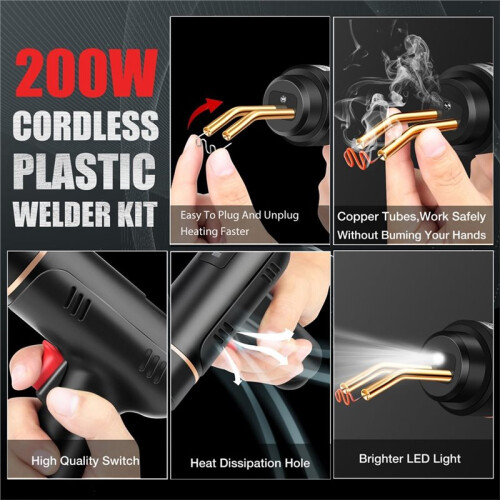 200W Cordless Plastic ,Plastic Welding Kit with 1200PCS Hot Stapler USB Rechargeable Plastic