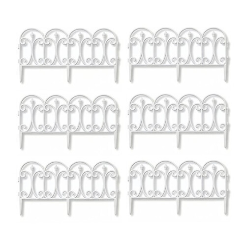 6 Pack Plastic Garden Fence Edging Border Modular Interlocking Plastic Fence Panels White