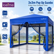 LOEFME Abri de Jardin Pop Up, 3x3m, Tissu Oxford 210D Imperméable, Moustiquaire et Protection UV, Extérieur