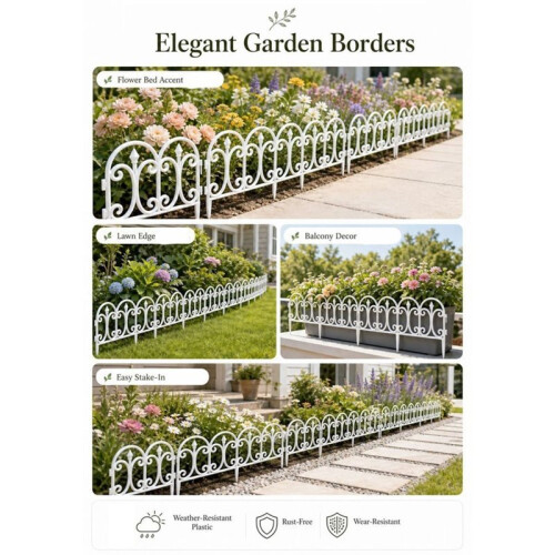 6 Pack Plastic Garden Fence Edging Border Modular Interlocking Plastic Fence Panels White 1