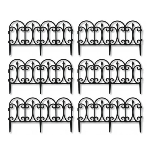 6 Pack Plastic Garden Fence Edging Border Modular Interlocking Plastic Fence Panels Black