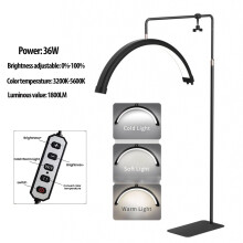 Lampe de beauté LED demi-lune, rotative, 3000K-6000K, lumière de remplissage pour extension de cils et photographie