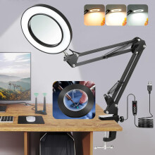 Lampe LED pliable à bras long avec loupe grossissante 10x, 3 températures de couleur, 72 LED, pour couture et artisanat