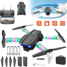 Drone Avion à Quatre Axes Pliable, Télécommande avec Double Caméra HD, Lumières LED et WiFi, Lot de 2 Batteries 1800mAh
