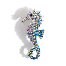 (Blue) Animal Brooch Stylish Pin Alloy Water Drilling Seahorse For Girls Accessory