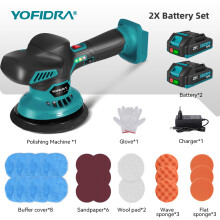 YOFIDRA Polisseuse Électrique 21V, 150mm, 7000RPM, 6 Vitesses, avec Lot de 2 Batteries
