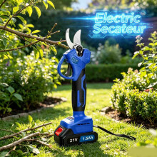 Sécateur électrique sans fil 21V, Lot de 2 batteries Lithium 1500mAh, Coupe branches jusqu'à 28mm pour jardin et verger