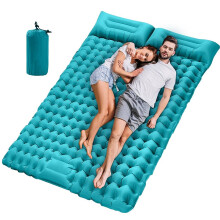 Matelas de sol gonflable auto-gonflant pour 2 personnes, avec pompe de pied et oreiller, 200x130x10cm, nylon 40D pour camping