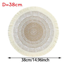 (White Fringe)Napperon rond tissé en jute naturel résistant à la chaleur pour décoration intérieure écologique
