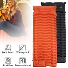 Mat de camping gonflable avec pompe intégrée et oreiller, 190x70x10 cm, Nylon 40D et TPU imperméable pour randonnée