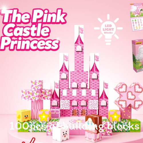 (Pink Castle)Blocchi Magnetici Arcobaleno Fattoria con 100 Pezzi per Bambini Gioco Fantasioso