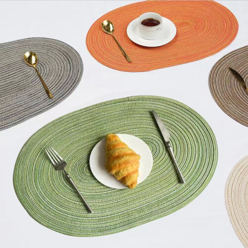 (Ivory)Textured Cotton Elliptical Coaster With Insulating Layer For Restaurant Settings 1