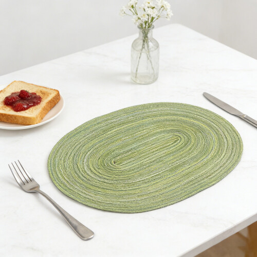 (Ivory)Textured Cotton Elliptical Coaster With Insulating Layer For Restaurant Settings 2