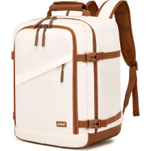 Kono Sac à Dos de Cabine Ryanair 40x30x20 cm, Ouverture 180, Compartiment Organisateur, Beige/Marron