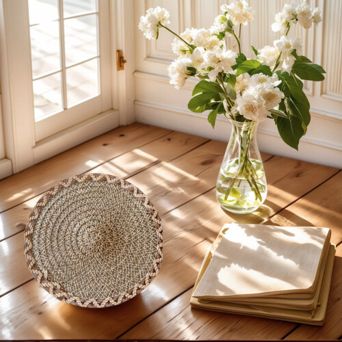 Washable Round Table Mat With Hollow Floral Pattern For Home Dining Decor 2