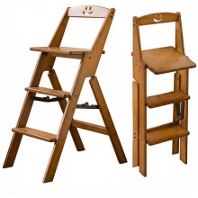 Folding Wooden Library Step Ladder Chair 3-Step Folding Step Stool