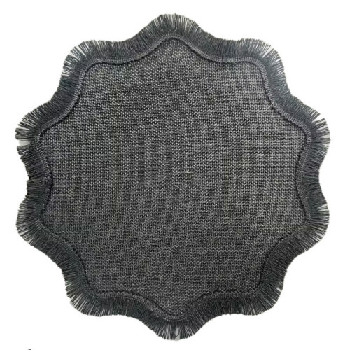 (Black)Jute Round Table Mat With Fringe For Home Dining And Ecoconscious Kitchen Use