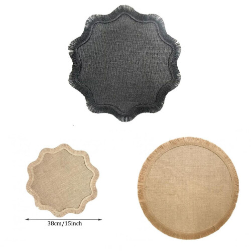 (Black)Jute Round Table Mat With Fringe For Home Dining And Ecoconscious Kitchen Use 1