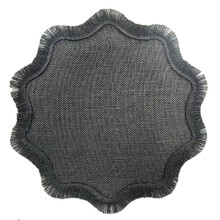 (Black)Jute Round Table Mat With Fringe For Home Dining And Ecoconscious Kitchen Use