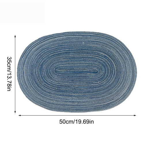(Blue)Textured Cotton Elliptical Coaster With Insulating Layer For Settings Restaurant