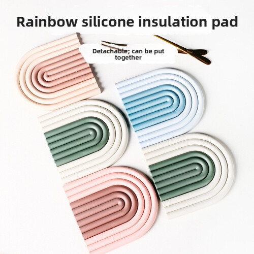 (Gradient Blue)Family Kitchen Rainbow Silicone Coaster Nonslip Heatproof Tpr Table Protector 2