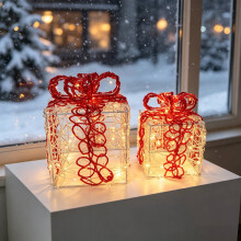 WestWood Acrylic Christmas Lighted Gift Boxes Set of 2 Warm WHITE LED Present