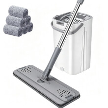 360° Flat Mop Bucket Set Squeeze Dry Microfibre Floor Mop Cleaner 6 Refill Pads