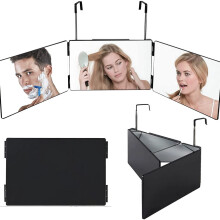 Miroir de maquillage pliable 360, Noir, avec crochet réglable en hauteur, portable pour salon et salle de bain