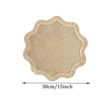 (Yellow)Tapis de table rond en jute avec franges pour salle à manger à la maison et cuisine écoconsciente