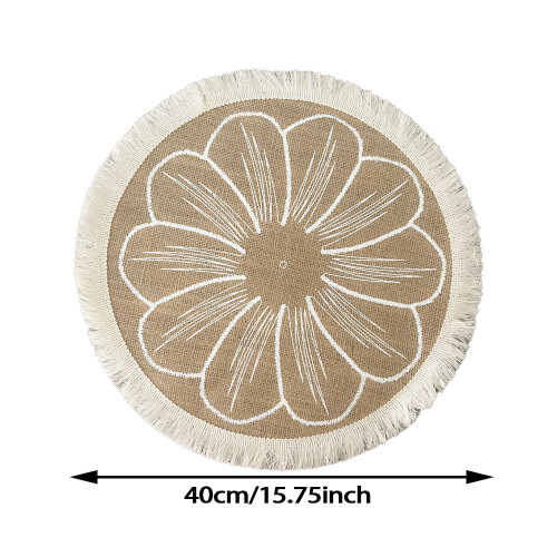 (White)Weiße Fransen Jute Untersetzer mit Blumenmuster für Wohnzimmer und Abendessen 1