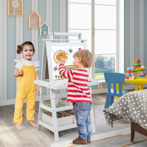 Chevalet d'art 3-en-1 double face avec rangement, Blanc 1