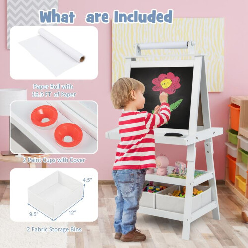 Chevalet d'art 3-en-1 double face avec rangement, Blanc 2