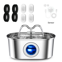 Fontaine à eau automatique pour chat et chien, 3.2L, acier inoxydable, pompe ultra-silencieuse