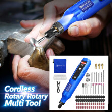 Outil rotatif multifonction sans fil, 5 vitesses réglables, 3.7V, avec 80 accessoires et lampe LED, Bleu