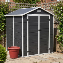5.97 x 5.93FT Apex Roof Plastic Garden Storage Shed, Black+White, Outward Opening w/ Lockable Latch
