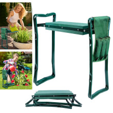 Banc à genoux de jardin 2-en-1, pliable avec coussin EVA vert, supporte 150 kg, avec sac à outils amovible