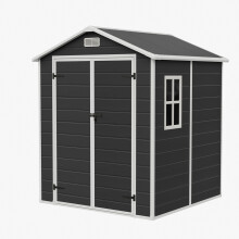 Garden Sanctuary 5.97x5.93ft Wood Grain Apex Plastic Tool Shed w/ Window, Black+White