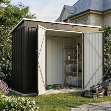 (4X8FT, Anthracite) BIRCHTREE Garden Shed Strong Metal Pent Roof Outdoor Storage Free Foundation New