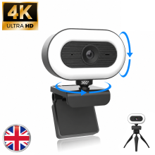 4K Ultra HD Webcam for Computer Streaming with Microphone and Tripod, 3-Level Fill Light, Driver-Free Plug and Play