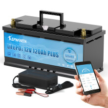 KEPWORTH Batterie LiFePO4 12V 120Ah Bluetooth, avec BMS intégré pour voiture de golf, camping-car et solaire