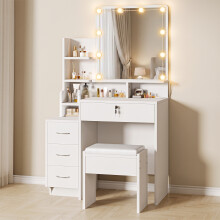 Dressing Table with Light Bulbs & Soft Stool