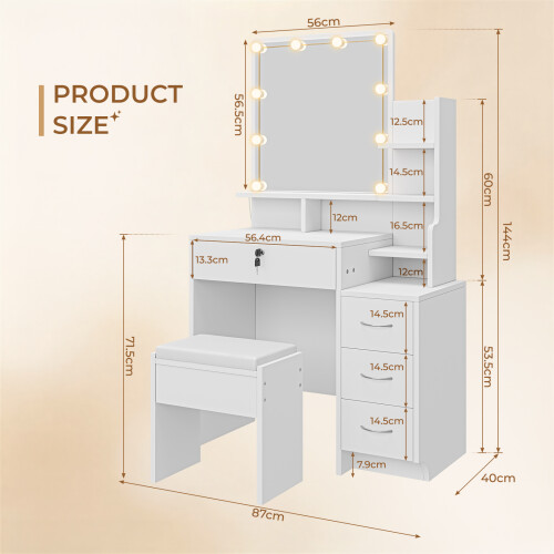 Dripex Dressing Table with Light Bulbs & Soft Stool 2
