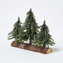 Set of 3 Frosted Xmas Trees on Firwood Log Base