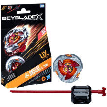 Beyblade X, Starter Pack Hammer Incendio 3-70H UX with balance-type spinning top and launcher, for ages 8 and up.